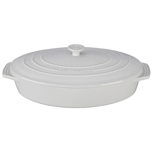 3.75 Qt. Classic Stoneware Covered Oval Casserole White