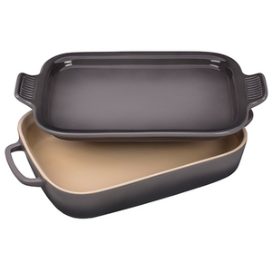 2.75 Qt. Rectangular Stoneware Dish w/ Platter Lid Oyster