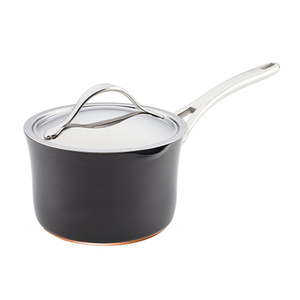 3.5qt Nouvelle Copper Hard Anodized Straining Saucepan w/ Lid