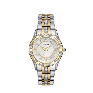 Womens Crystal Two-Tone Bracelet Mother of Pearl Dial