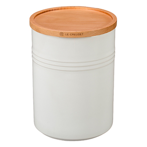 22oz Stoneware Storage Canister w/ Wood Lid White
