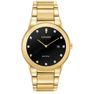 Mens Axiom Eco-Drive Gold SSteel Watch 11 Diamond Markers