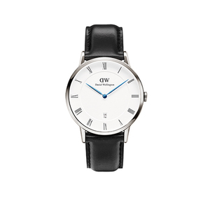 Dapper Sheffield 38mm Silver Case Watch w/ Black Leather Strap