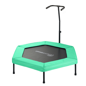 Upper Bounce  50” Hexagonal Fitness Mini-Trampoline – T-Shaped Adjustable Hand Rail – Bungee Cord Suspension - Green