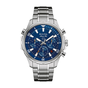 Mens Marine Star Silver-Tone Stainless Steel Watch Blue Dial