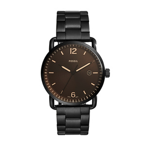 Mens Commuter Black Stainless Steel Watch Black Dial